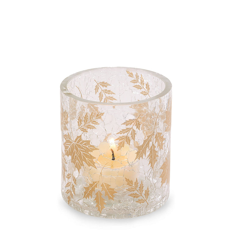 Crackle Leaves Tea Light Candle Holder J2